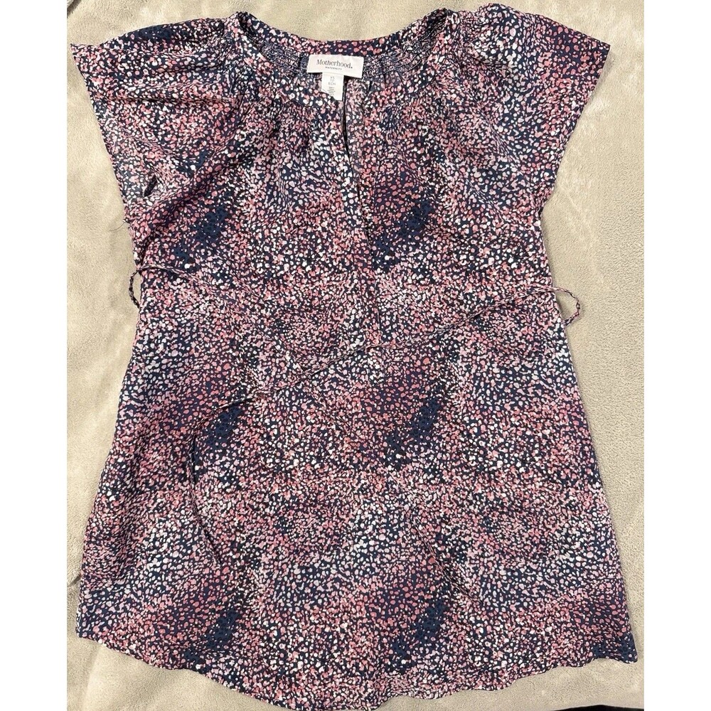 Motherhood Maternity Size XS short sleeve Dotted blouse sheer layering